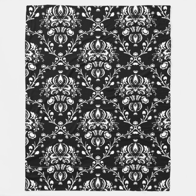Black and White Damask Fleece Blanket (Front)