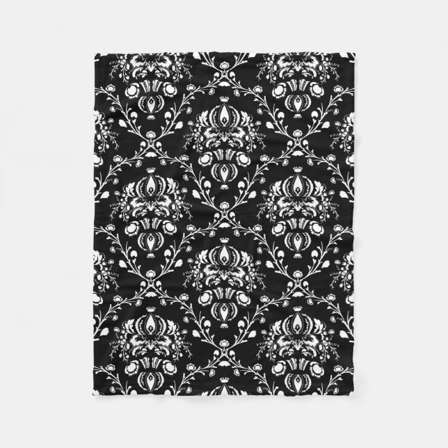 Black and White Damask Fleece Blanket (Front)