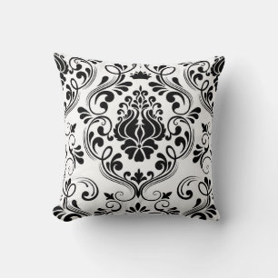 Black and White Damask Floral Pattern Elegant Cushion