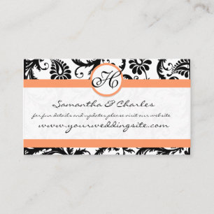 Black and White Damask Floral with Coral Trim Business Card