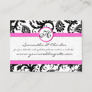 Black and White Damask Floral with Pink Trim Business Card