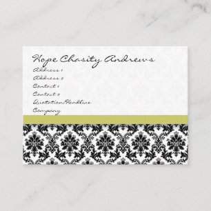 Black and White Damask Floral with Red Ribbon Business Card