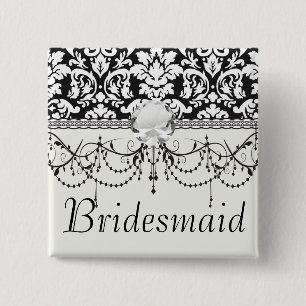 black and white damask flourish 15 cm square badge