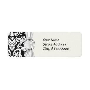 black and white damask flourish return address label