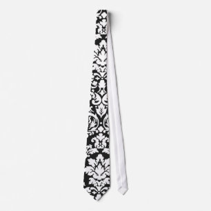 black and white damask flourish tie