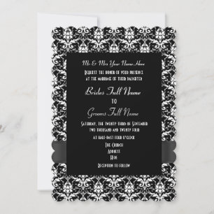 Black and white damask formal wedding invitation