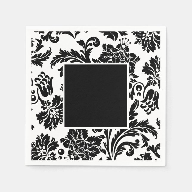 Black and white damask formal wedding paper plate  napkin (Front)
