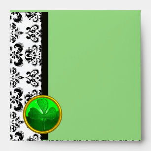 BLACK AND WHITE DAMASK ,GREEN SHAMROCK ENVELOPES