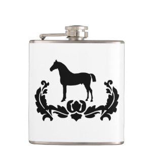 Black and White Damask Horse Hip Flask