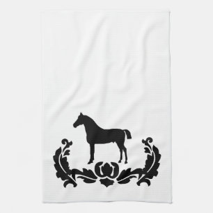 Black and White Damask Horse Tea Towel