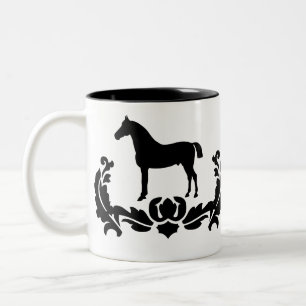 Black and White Damask Horse Two-Tone Coffee Mug