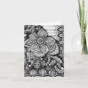 Black and White Damask Indian Mandala Thank You Card
