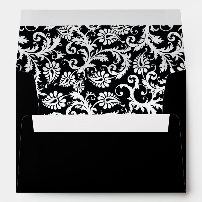 Black and White Damask Inside Wedding Envelope (Back (Bottom))