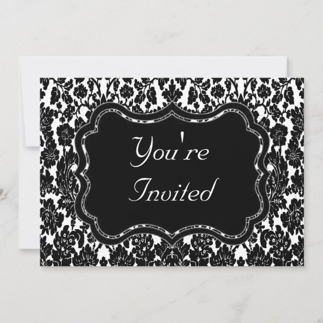 Black and White Damask Invitation (Front)