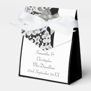 Black and white damask lace wedding favour box