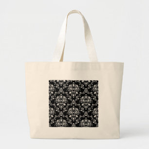 Black and White Damask Large Tote Bag