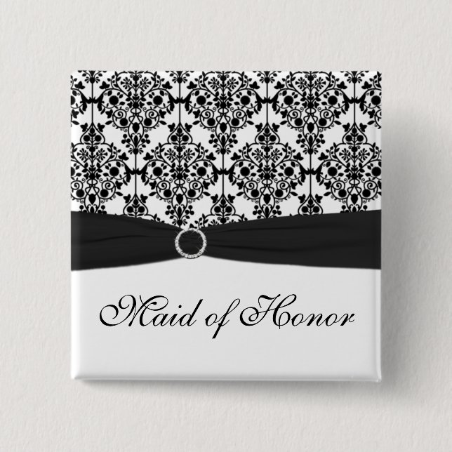 Black and White Damask Maid of Honour Pin (Front)