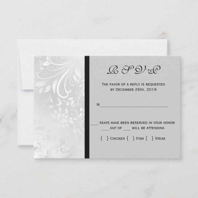 Black and White Damask Matching RSVP Card (Front)