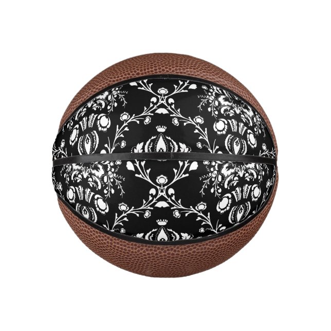 Black and White Damask Mini Basketball (Front)