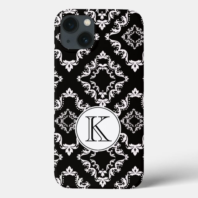 Black and White Damask Monogram Case-Mate iPhone Case (Back)