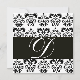 BLACK AND WHITE DAMASK MONOGRAM INVITATION