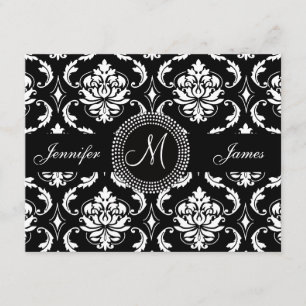 Black and White Damask Monogram RSVP Card