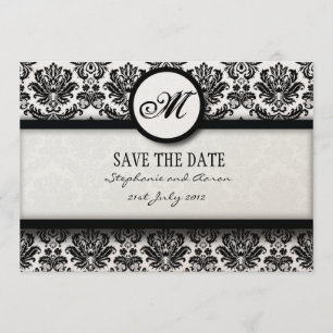 Black and White Damask Monogram Save The Date Card