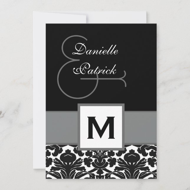Black and White DAMASK Monogram Template V18 (Front)
