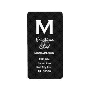 Black and White Damask Monogram V572 Label