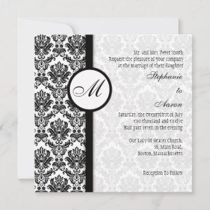 Black and White Damask Monogram Wedding Invitation