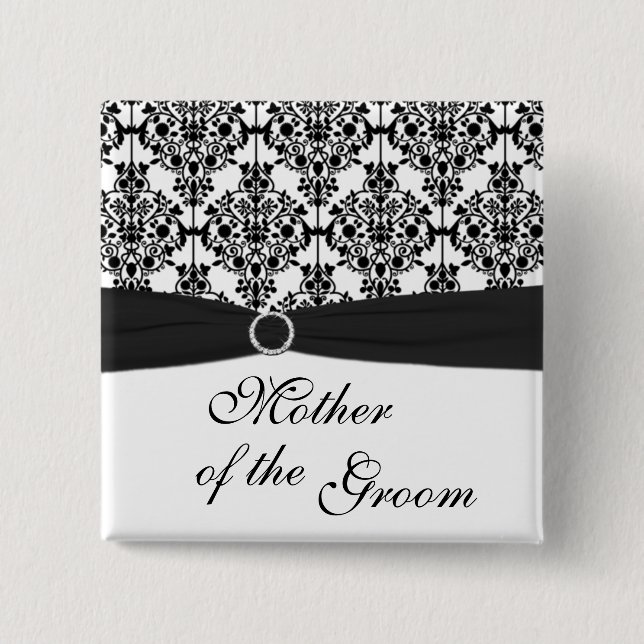 Black and White Damask Mother of the Groom Pin (Front)