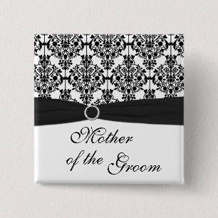 Black and White Damask Mother of the Groom Pin