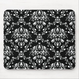 Black and White Damask Mouse Pad