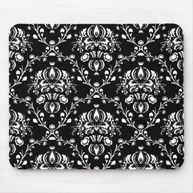 Black and White Damask Mouse Pad (Front)