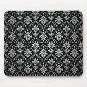 Black and White Damask Mouse Pad