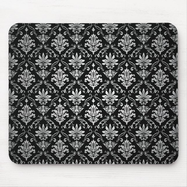 Black and White Damask Mouse Pad (Front)