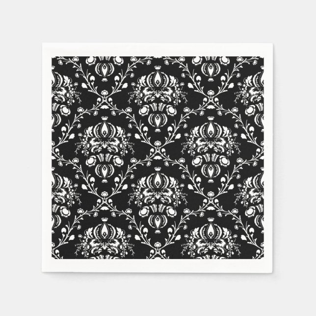 Black and White Damask Napkin (Front)
