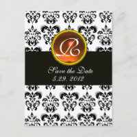 BLACK AND WHITE DAMASK Orange Agate Monogram