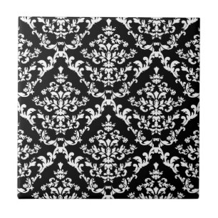 Black and White Damask Pattern Ceramic Tile