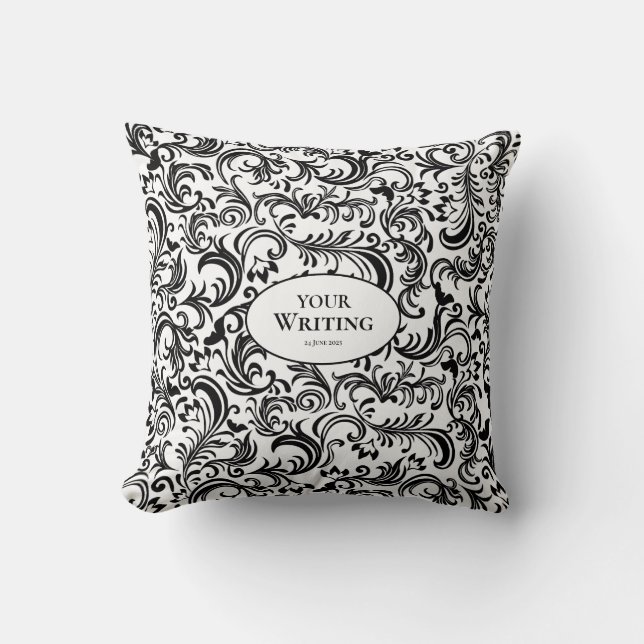 Black and White Damask Pattern Custom Wedding Cushion (Front)