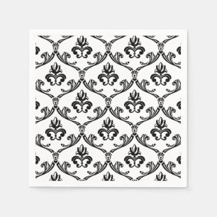 Black And White Damask Pattern Floral Napkins