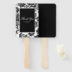 Black and white damask pattern hand fan