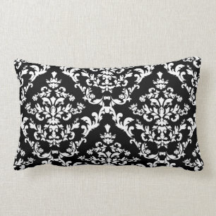 Black and White Damask Pattern Lumbar Cushion