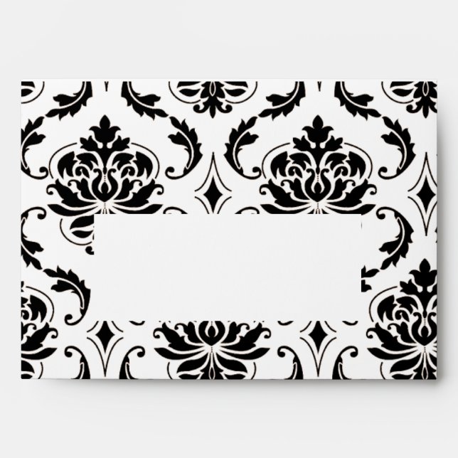 Black and White Damask Pattern Print A7 Envelope (Front)