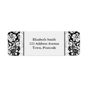 Black and white damask pattern return address label