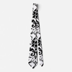 Black and White Damask Pattern Tie