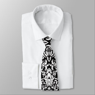 Black and White Damask Pattern Tie