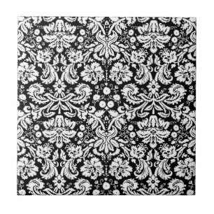 Black and white damask pattern tile