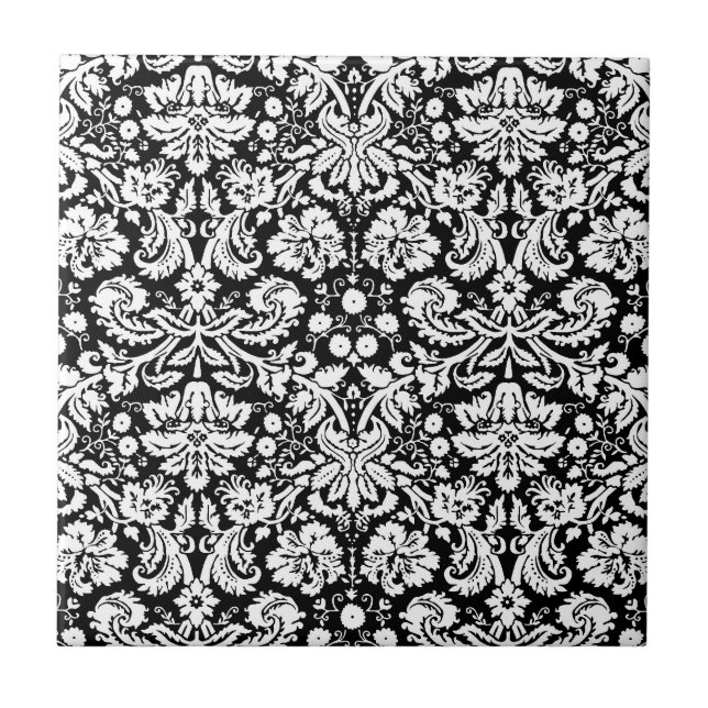 Black and white damask pattern tile (Front)