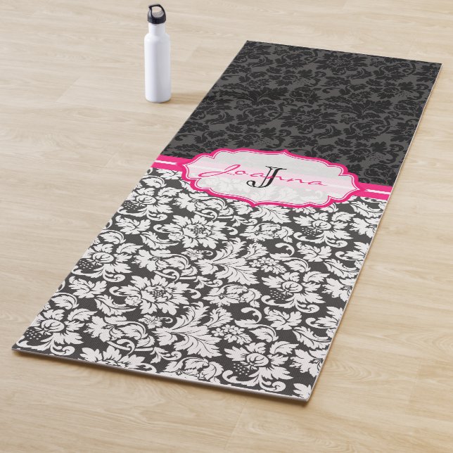 Black And White Damask Pattern Yoga Mat (In Situ)